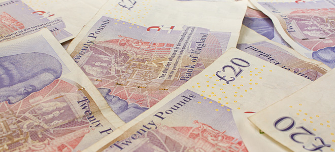 Close up of £20 notes